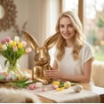 thumbnail image 5 of Gold Resin Easter Bunny Table Decor Thinking Rabbit Figurine Spring Home Centerpiece Statue for Shelf Mantel Living Room Entryway gold bunny figurine, 5 of 6
