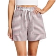 thumbnail image 6 of OIOLOYJM Shorts for Women Athletic Striped Loose Drawstring High Rise Wide Leg Beach Shorts Summer Lounge Vacation Smocked Short Pants with Pockets Red L, 6 of 6