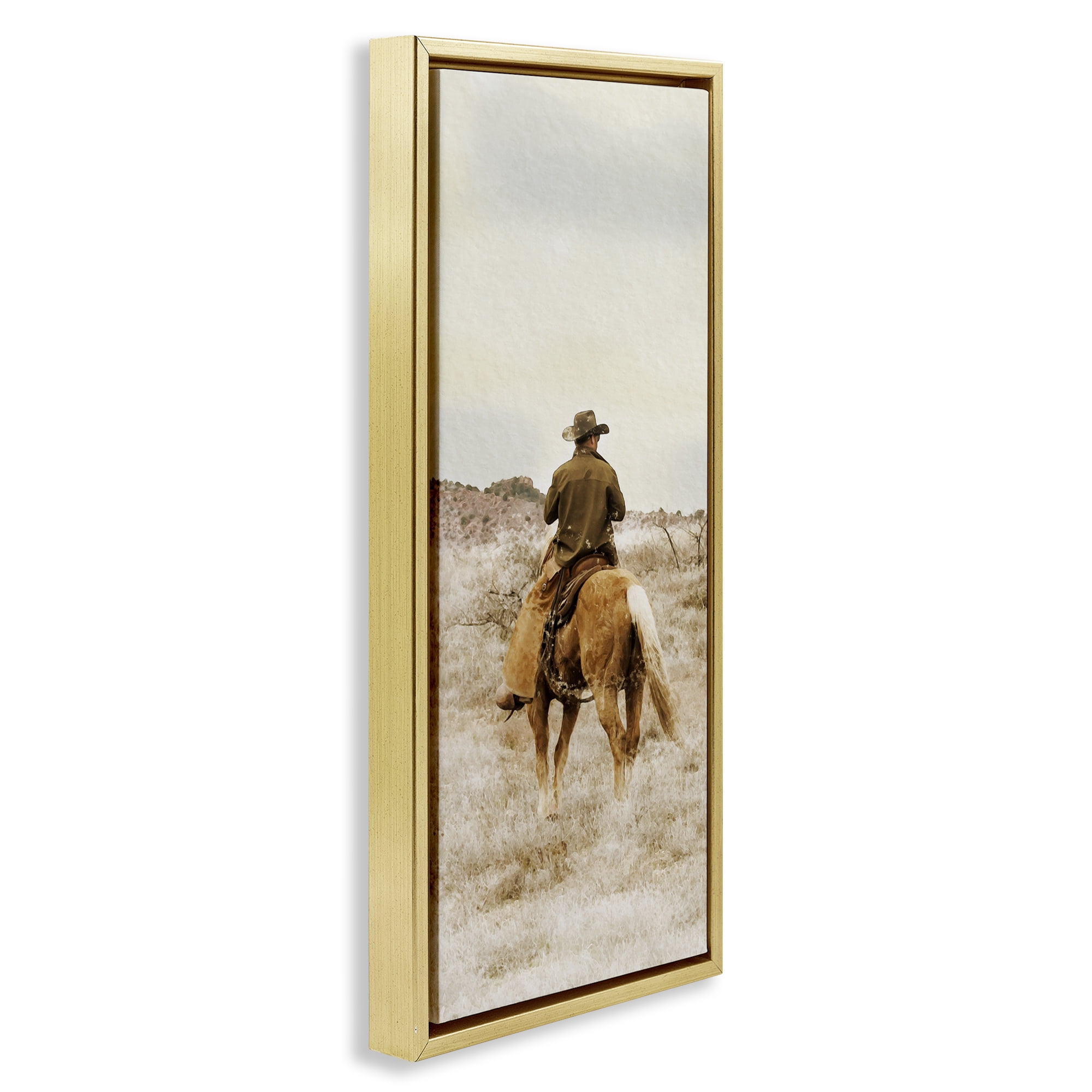 Stupell Industries Wild Wrangling Cowboy Gold Framed Floater Canvas Wall Art, design by Marcus Prime