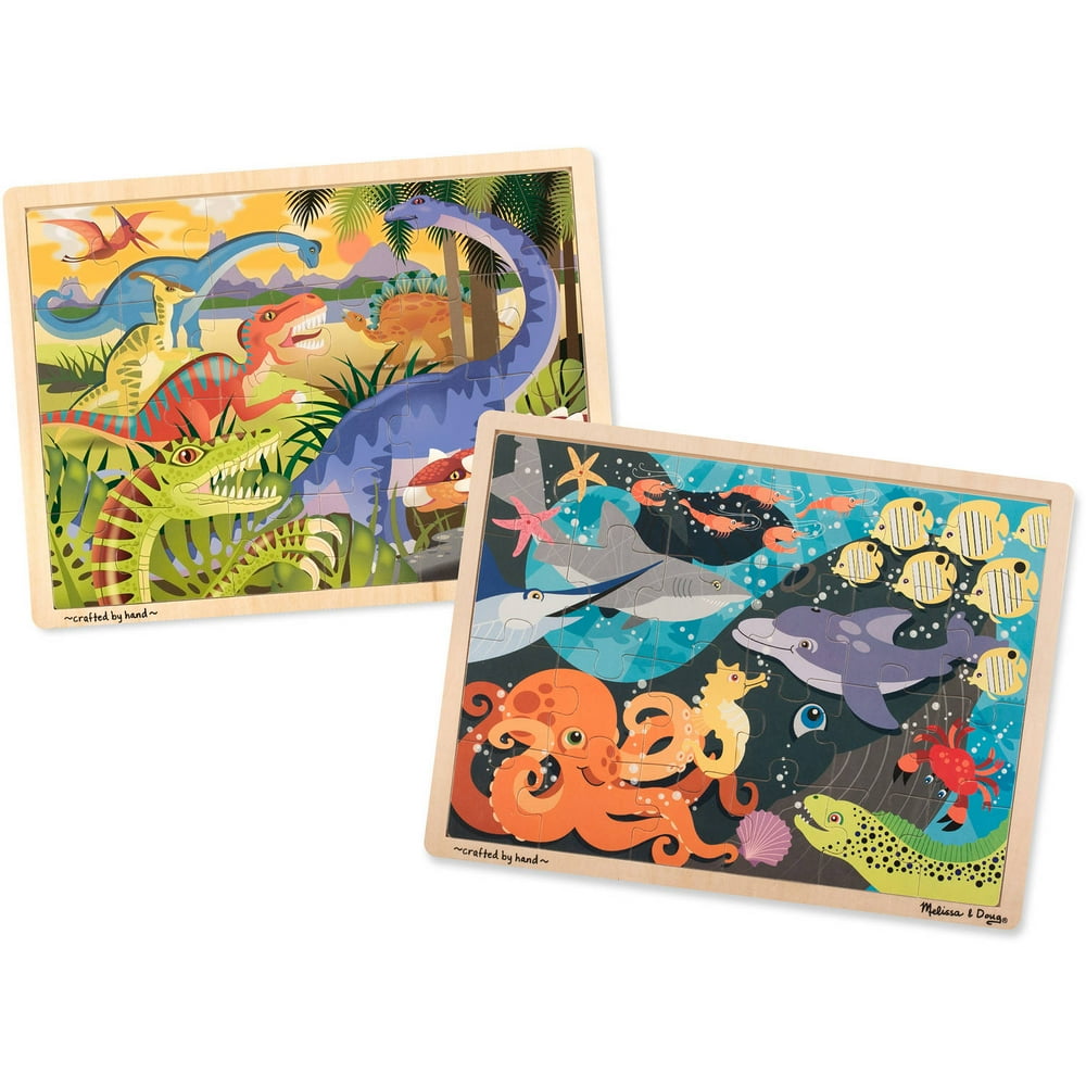Melissa and Doug Animals Wooden Jigsaw Puzzles Set, Ocean Pals and