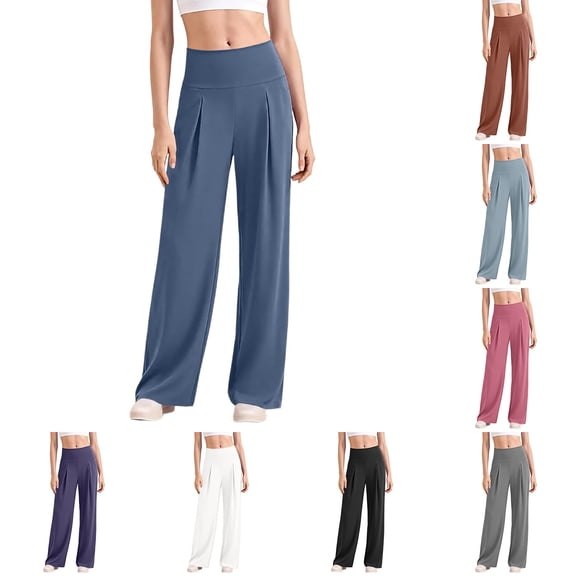 Stretchy High Waisted Pleated Yoga Pants For Women Wide Leg Loose Pull On Comfy Casual Work Pant
