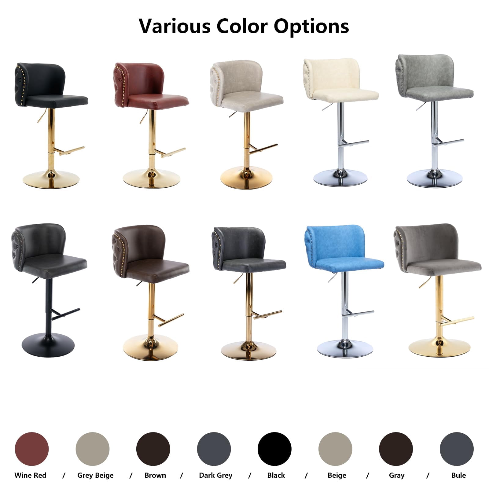 DONICK Swivel Counter Height Barstools,Upholstered Bar Stools Adjustable Height Nailhead Button Tufted Kitchen Island (PU,Brown,Set of 6)