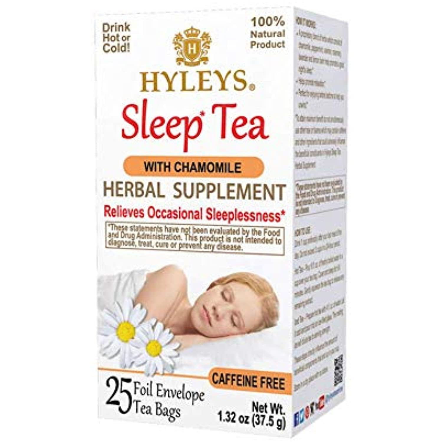 Hyleys Sleep Chamomile Herbal Tea - 25 Tea Bags (Caffeine Free, Gmo Free, Gluten Free, Dairy Free, Sugar Free & 100% Natural, Decaf) Relax, Calming