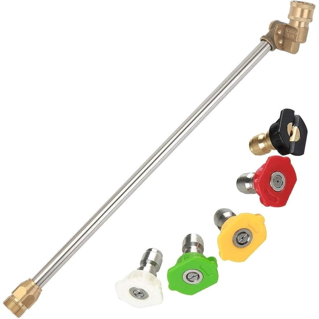 Lance de Nettoyeur Haute Pression avec Buse à Angle Réglable, Lance de Pulvérisation en Acier Inoxydable de 16 Pouces, Raccord Rapide à 180 Degrés, 5 Angles, Coupleur Pivot et Embouts, M22