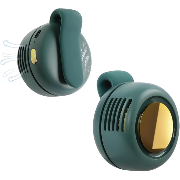 Portable Silent Mini Bladeless Fan Clip On Neck Fan USB Rechargeable Hands-Free Fan with 3 Speeds, 900mAh Battery, Wearable Waist/Collar Fans for Outdoor, Office, Travel, Hiking Camping (Green)