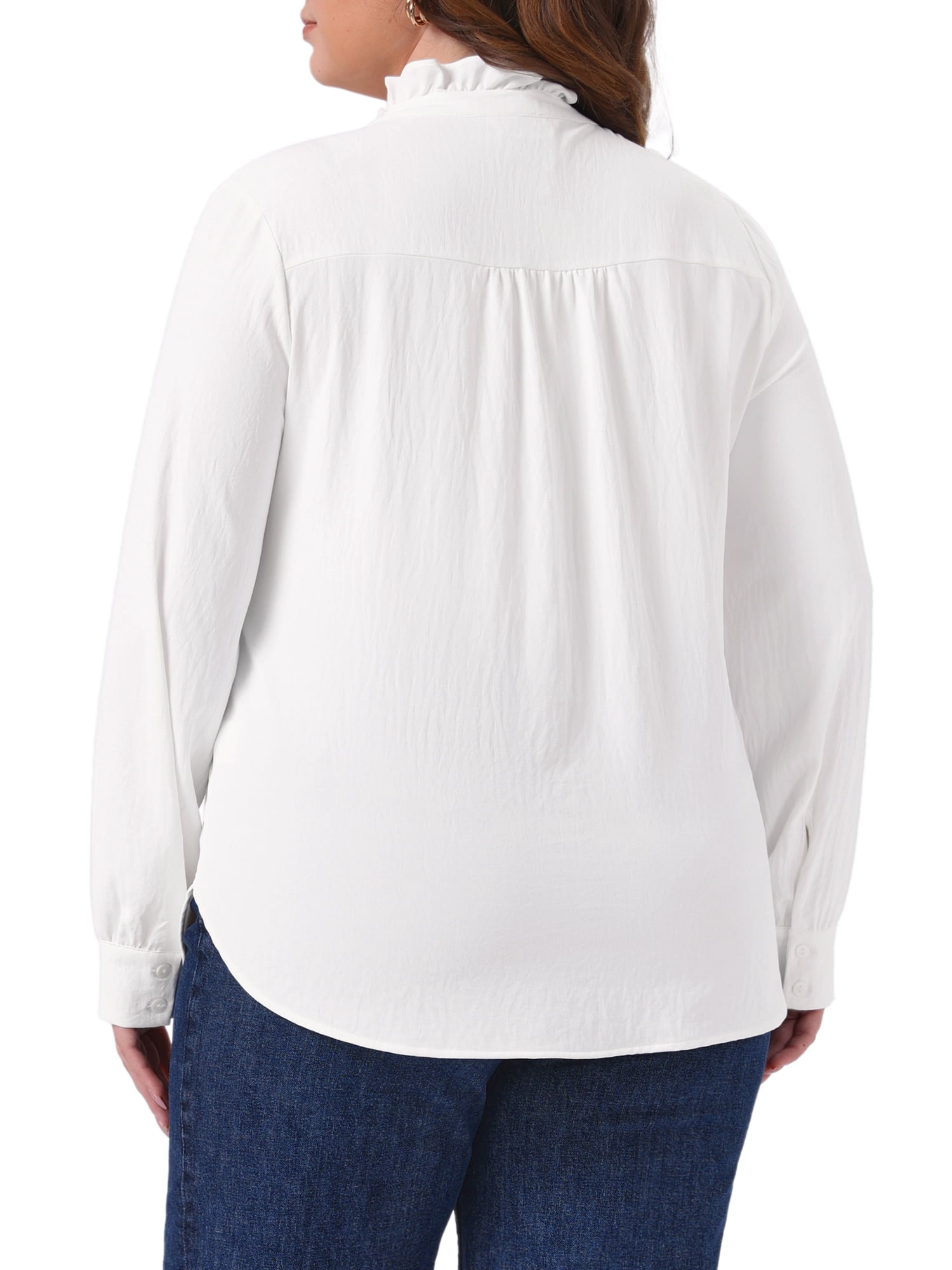 DARING DIVA Women's Plus Work Office Button Down Shirt Ruffle Stand Collar 2X White
