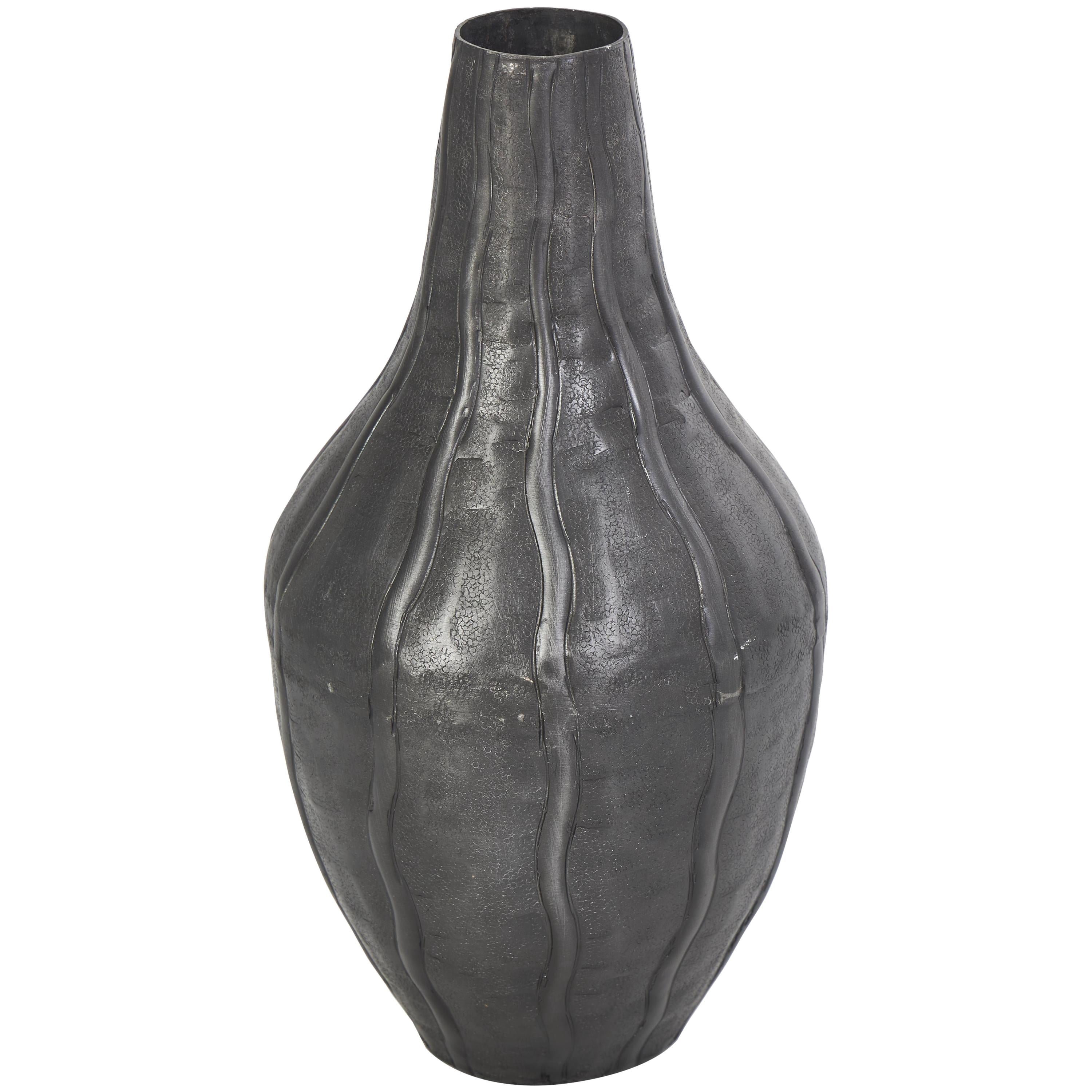DecMode 13" Snakeskin Inspired Black Metal Vase with Dimensional Wavy Accents