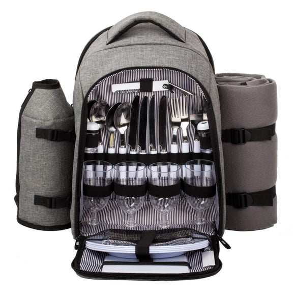 HapTim Durable Picnic Backpack for 4 Person With Cutlery Set -(Gray)