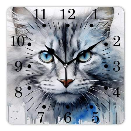 10 Inch Wall Clock Battery Operated Square Clock for Office, Kitchen, Outdoor, Living Room,Navy Blue Kitty Paint with Distressed Color Image