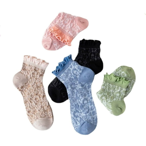 TELOLY Ruffle Socks Woman,Cotton Material White Crew Socks Women,Ruffle Design Frilly Socks Women,Multicolor