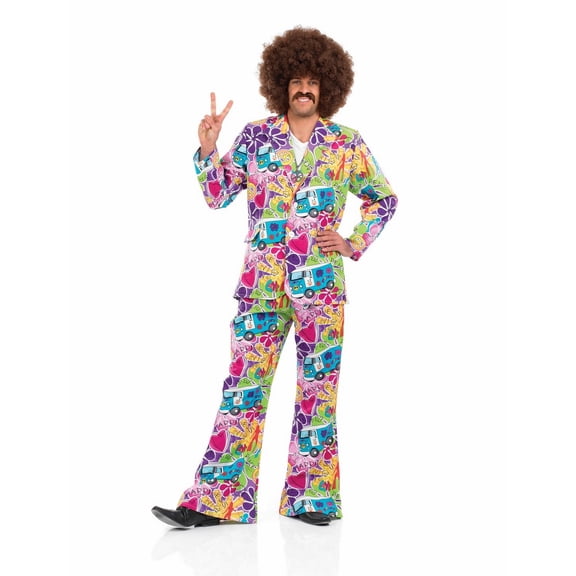 Fun Shack Mens 1960s Flower Power Campervan Suit Costume Adult Hippie Halloween Multi-color M