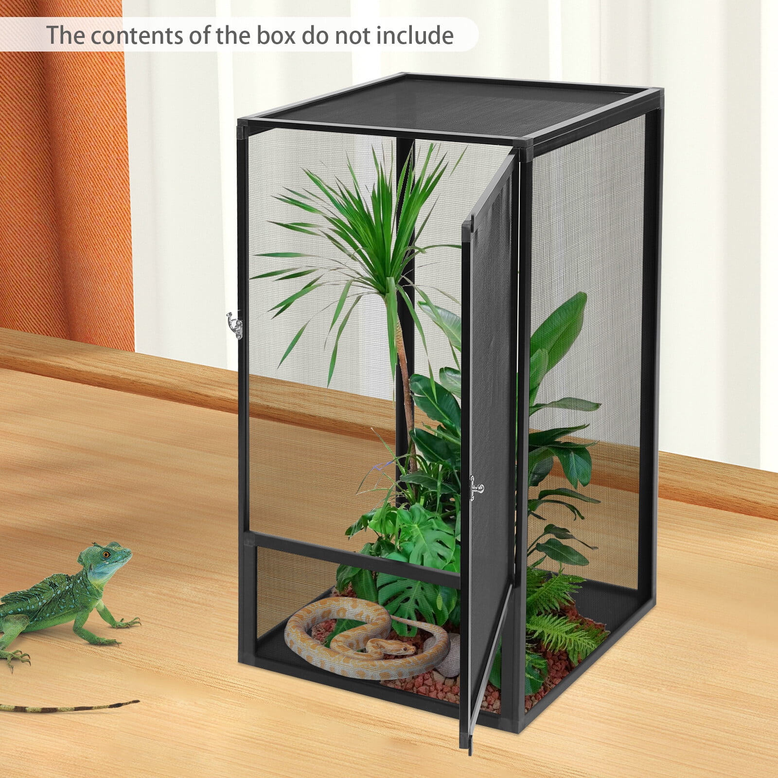 Modern Reptile Pet Feeding Enclosure Black Reptile Pet Feeding Net Box for Reptiles and Small Insects