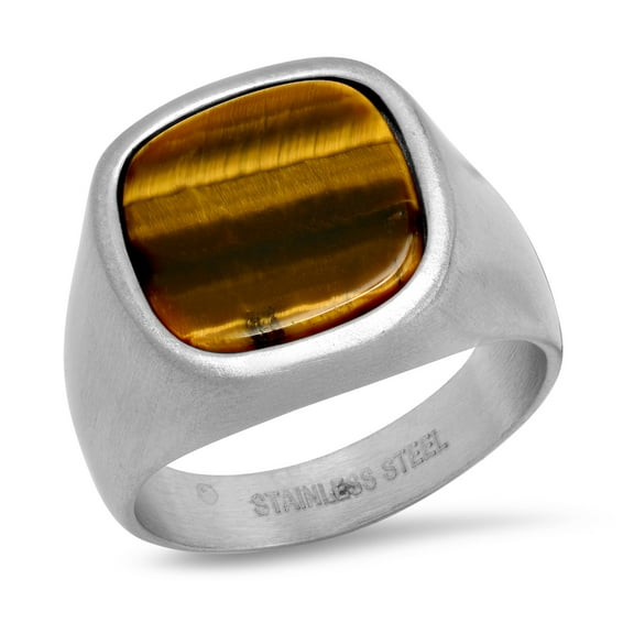 Men's Stainless Steel IP Ring with Tiger Eye Stone