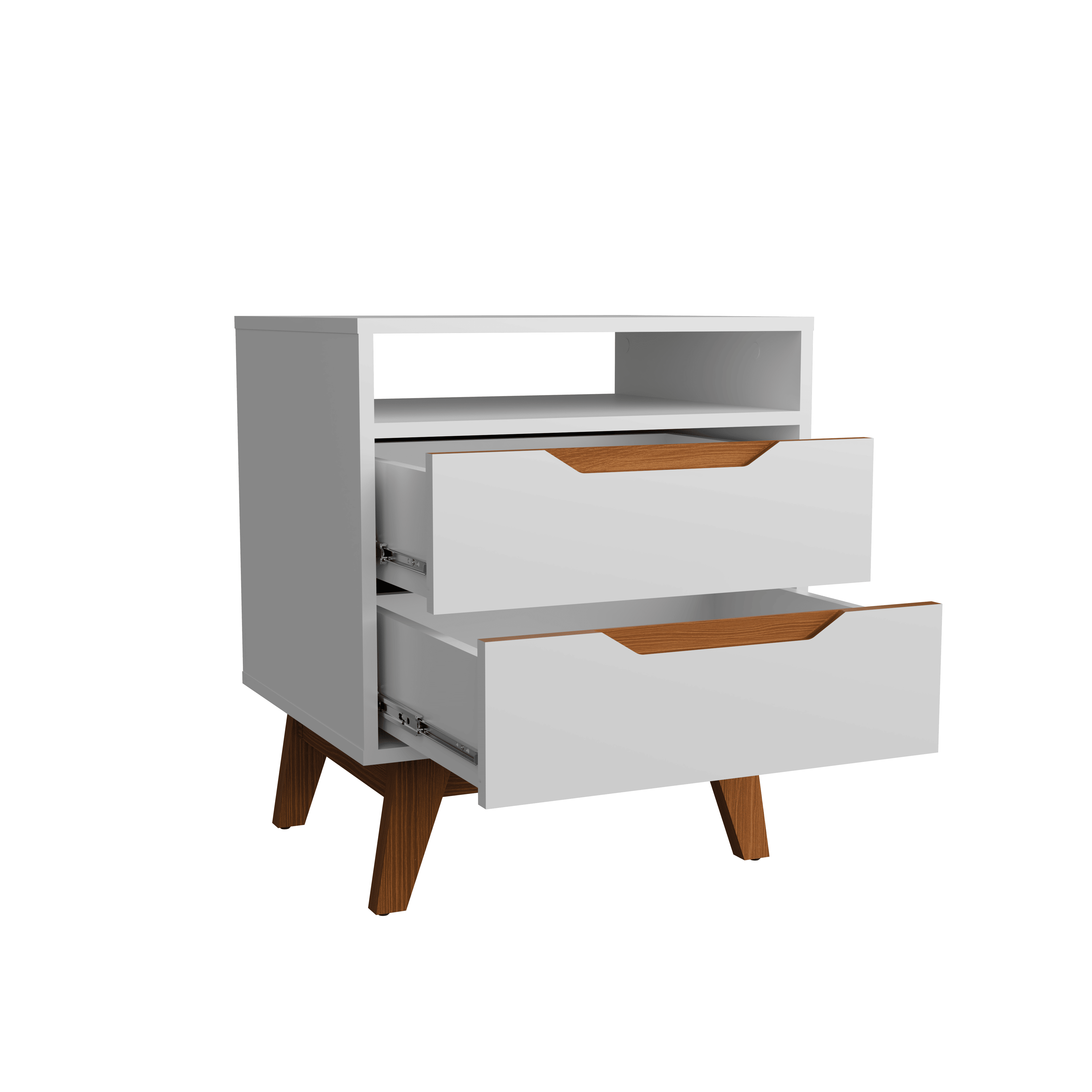 Kappesberg Paris 2-Drawer Nightstand with Open Shelf and Built-In Handles - White - for Adults and Teens