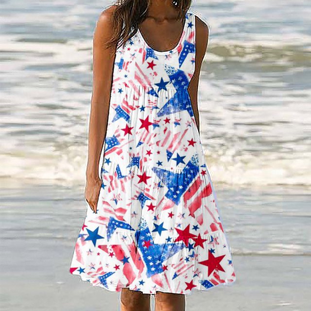 Mefallenssiah Mode Femmes Vacances Été Casual Impression Sans Manches Partie Plage Robe en Vrac