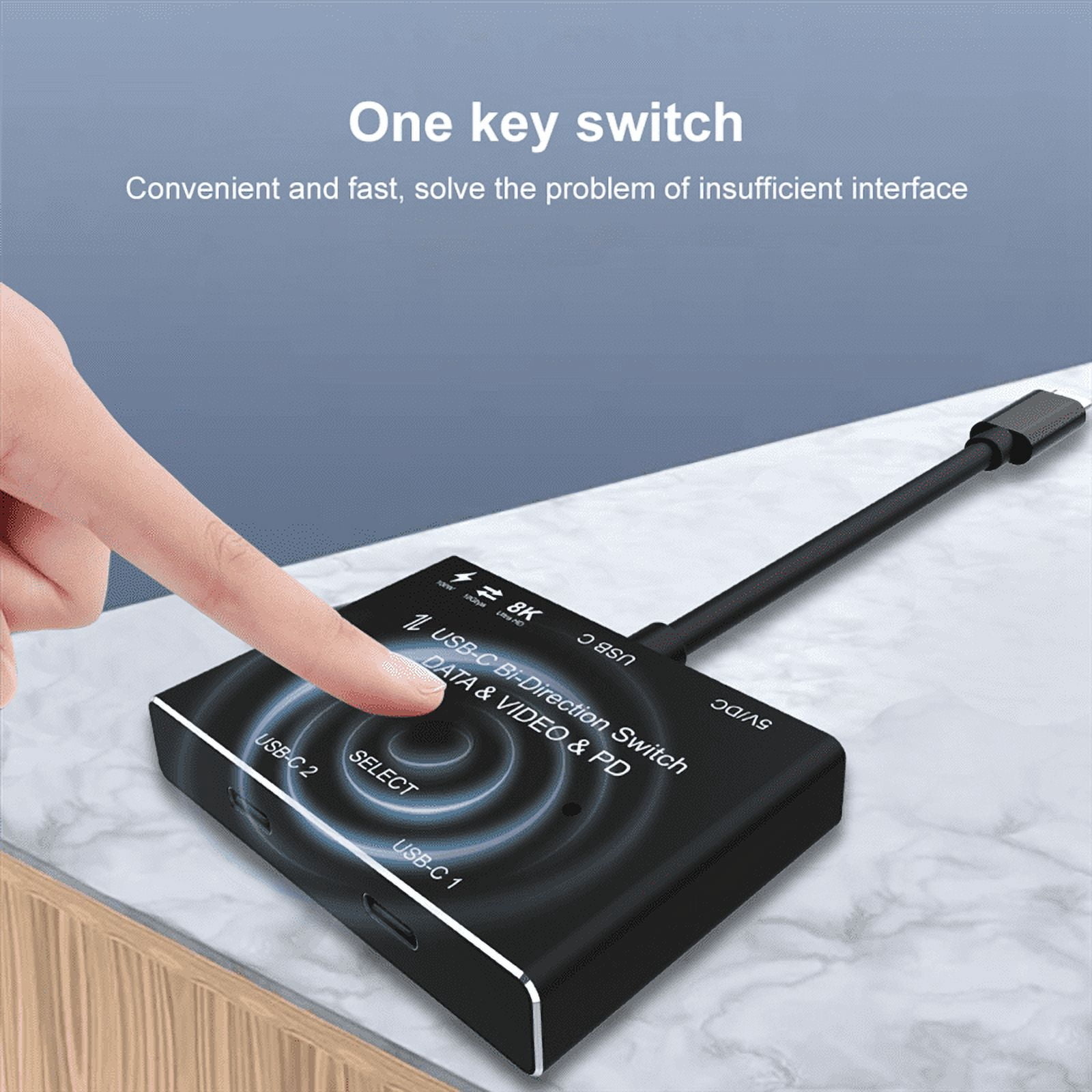 KVM USB C Two-Way Switch 1X2/2X1 USB 3.1 Splitter Data Video Switcher 8K @30Hz PD 100W for PC Monitor Mobile Phone