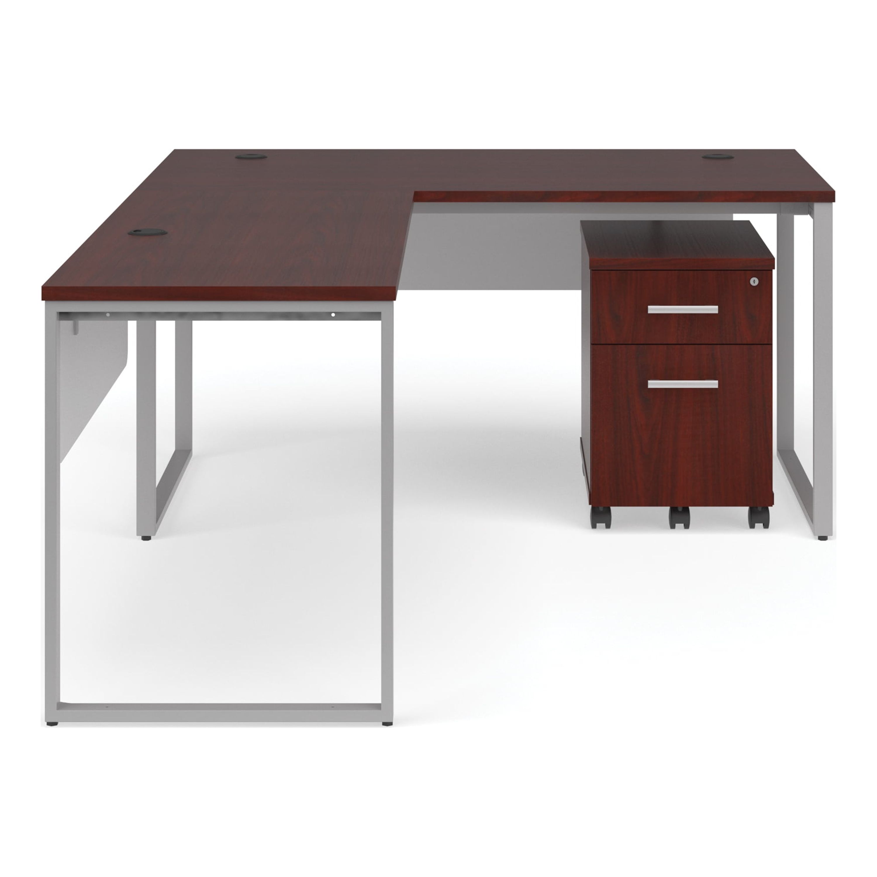 OFM Fulcrum Series Office Furniture Set, 60" Desk with Return, Filing Cabinet, Modesty Panels, in Mahogany
