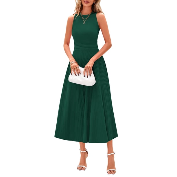 Vestido PRETTYGARDEN sin mangas midi línea A verde oscuro XXL