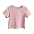 thumbnail image 1 of Zpanxa T-Shirts pour Filles Couleur Unie à Boutons Col Rond Manches Courtes Décontracté Haut en Coton Stylé 8 Ans, 1 of 6
