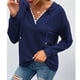 thumbnail image 2 of Sudadera con capucha de manga larga, color azul violáceo, para el trabajo, talla S, cuello en V y detalle de encaje, 2 of 6