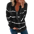 thumbnail image 1 of Daeful T-shirt à Manches Longues T-shirt Rayé T-shirt pour Dames à la Mode Décontracté Col en V Chandail Noir 5TG, 1 of 8