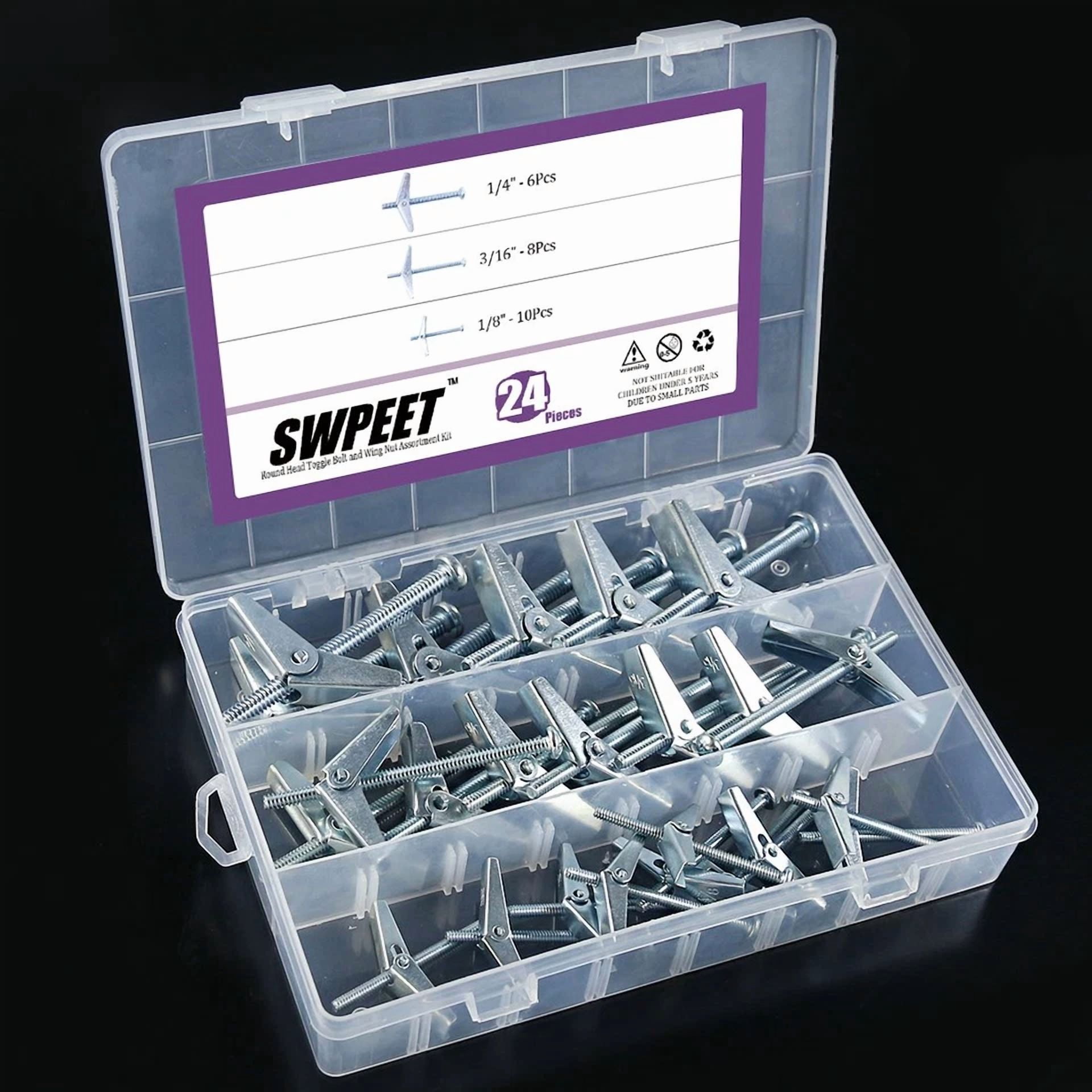 CIRCLE- Assorted 24 Pcs Toggle Bolt And Wing Nut Kit For Hanging Heavy Items On Drywall