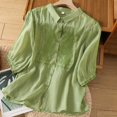 thumbnail image 2 of Posijego Women's Boho Tops Cotton Linen Button down Shirts Embroidery Short Sleeve Summer Casual Dressy Blouses, 2 of 7