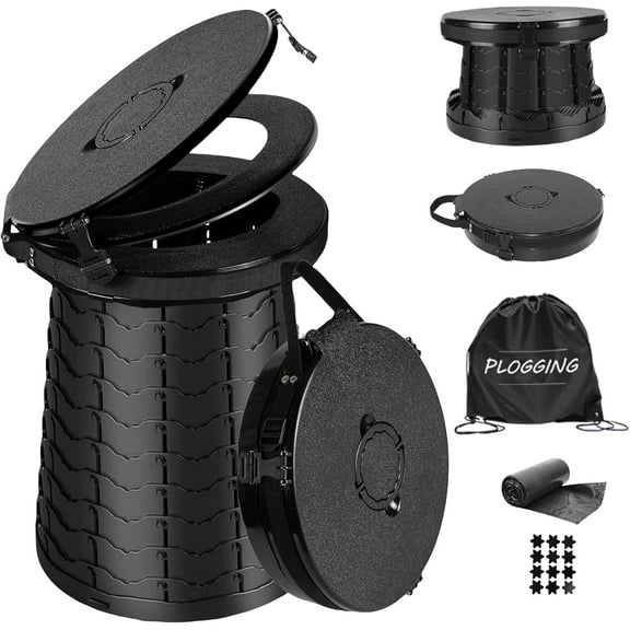 XXL Portable Toilet -19.7" H 15" D Adjustable Foldable Camping Toilet, Luggable Loo with Lid, Strap,Toilet Bag for Camping, Hiking, Travel and Car with Carry Bag