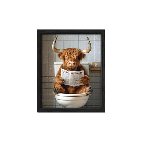 YIEMEEN Fun Cattle Bathroom Wall Art Funny Humor Picture with Frame Fun Prints