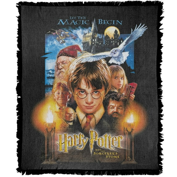 Harry Potter Blanket, 50"x60" Sorcerer's Stone Poster Woven Tapestry Cotton Blend Fringed Throw Blanket