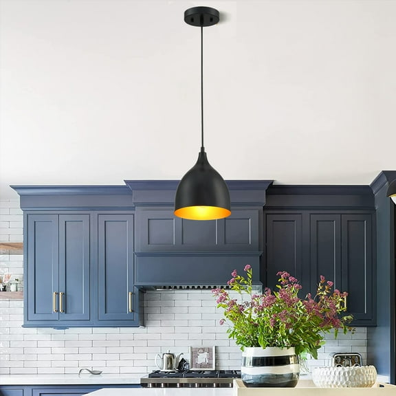 Matte Black Pendant Light Fixture Ceiling Mount Industrial Kitchen Lighting with Metal Shade for Dining Room, Bar