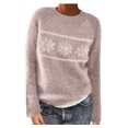 thumbnail image 1 of Frostluinai Chandails Flocon de Neige pour Femmes Manches Longues Chandails Raglan Col Rond Tricot Vintage Chandail Automne Imprimé Île Féerique, 1 of 7
