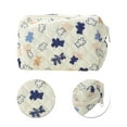 thumbnail image 4 of Unique Bargains 1 Pc Quilted Square Flowers Makeup Bag Beige Polyester, 4 of 6