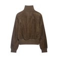 thumbnail image 3 of WLOMHUW Womens Cropped Jakcets Suede Bomber Jacket with Stand Collar Zip Up Short Coat with Pockets, 3 of 5
