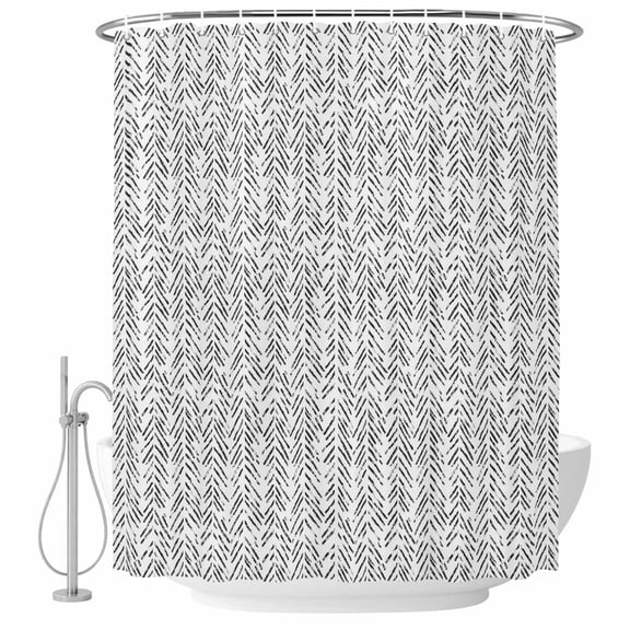 Black Striped Bathroom Shower Curtains with Hooks, White Background Modern Retro Geometric Waterproof Fabric Washable Shower Curtain for Home Hotel Bathtub Decor 36x72 Inch