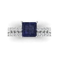 thumbnail image 2 of 2.66 ct Brilliant Princess Cut Blue Sapphire 18K White Gold Solitaire with Accents Engagement Bridal Wedding Ring Band Set size 5.5, 2 of 7