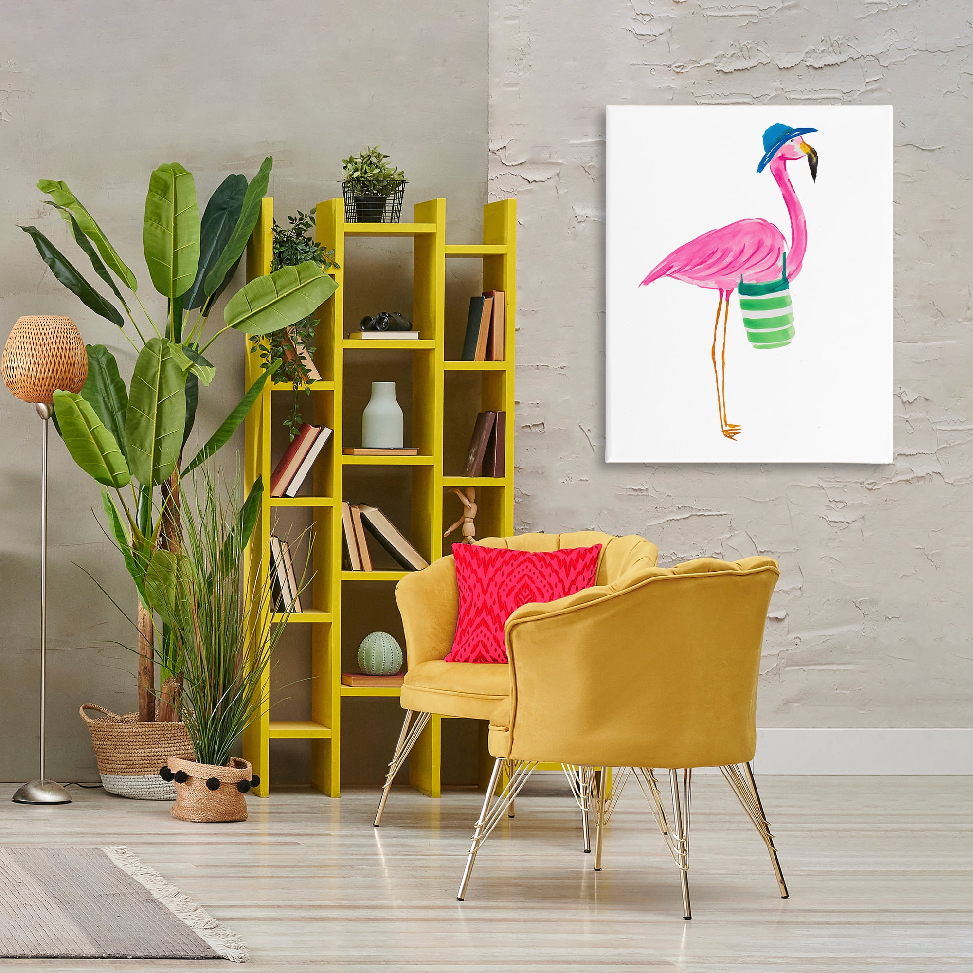 Stupell Industries Flamingo with Beach Bag Animals & Insects Painting Gallery Wrapped Canvas Art Print Wall Art, 30 x 40