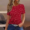 thumbnail image 2 of Charella Floral Printed Tops for Women Crew Neck Short Sleeve Shirts Loose Fit Tunic Blouses Casual Comfortable Clothes (XL, Wine), 2 of 4