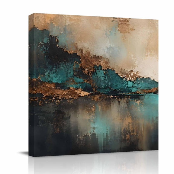 Canvas Wall Art, Teal Gold Marble Framed Canvas Prints for Bathroom Kitchen, Vintage Abstract Ombre Art Gallery Wrapped Wall Decor for Home Office, Gifts, 10"x10" Ship Next Day