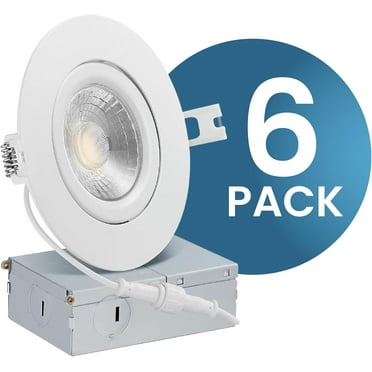 LED 4-Inch Gimbal Recessed Slim Pot Lights with Junction Box, Dimmable 9W 850LM, Damp Rated LED Ceiling Downlight, 5CCT (2700K/3000K/3500K/4000K/5000K) Color Switchable, CETL/ETL (Pack of 6)