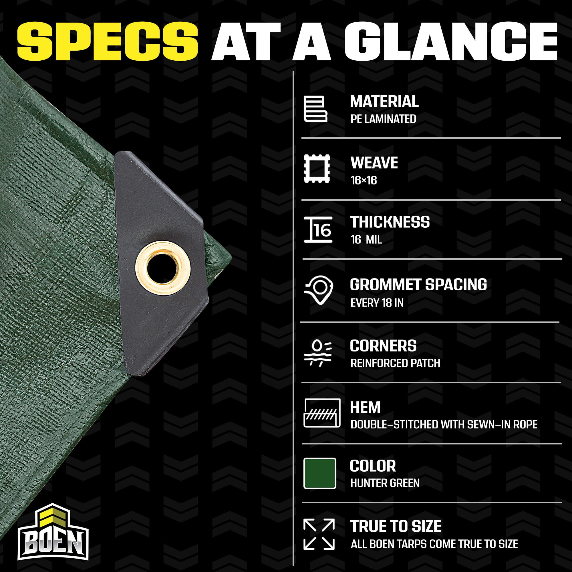 Ultra Heavy-Duty Tarp, 12 ft x 20 ft, 16 Mil Thick, Hunter Green