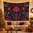 thumbnail image 3 of Folk Floral Garden in a Mirrored Botanical Display, Playful Boho for Flower Lovers, Botanical Wall Art, Housewarming Gift, Tapestry Wall Hanging for Bedroom and Living Room, 3 of 7