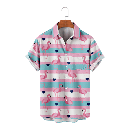 

MLFU Unisex Short Sleeve Button Up Shirt Casual Collared Flamingo Tops with Pocket Clothes Size 100-170/XXS-8XL