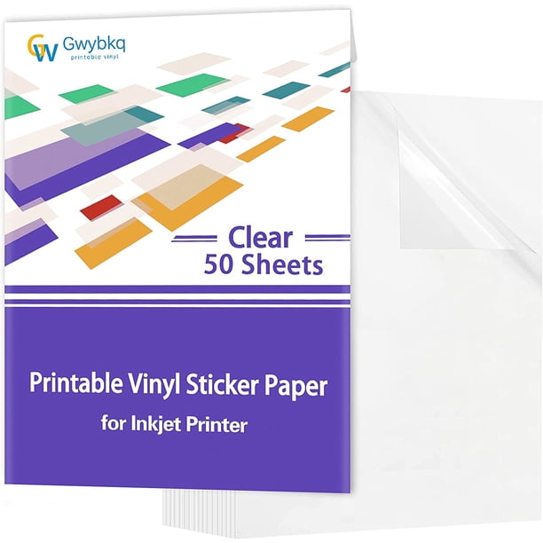 Clear Printable Vinyl Sticker Paper for Inkjet Printer,50 Sheets ...