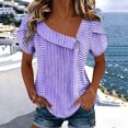 thumbnail image 3 of Otvok Womens Petal Sleeve Tops Summer Trendy T-Shirt Stripe Casual Loose Square Neck Button Blouse Tees, 3 of 6
