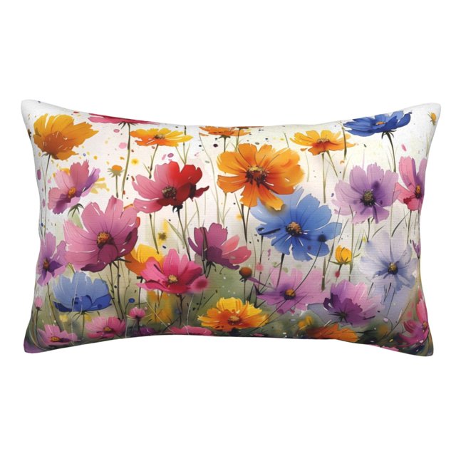 Fotbe Colorful Wildflower Meadow Funda de Almohada Decorativa Estilo Occidental, Lujo en Algodón, Fundas para Almohadas King, Cojín Estampado para Decoración del Hogar-20"x30"
