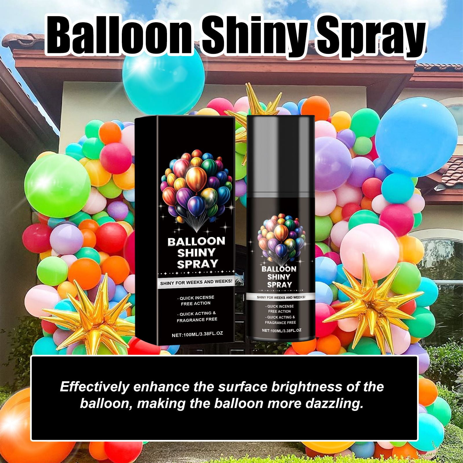 Alvantor Balloon Shine Spray for Latex Balloons, Long-Lasting Gloss for Party Decorations, Waterproof Brightener, 3.38fl.oz