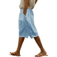 thumbnail image 4 of JJHGVB Cotton Linen Capris for Women Womens Linen Shorts Resort Wear for Women 2026 Wide Leg Capri Baggy Shorts Women Beach Outfits Bermuda Shorts Pedal Pushers for Women Below the Knee Light Blue S, 4 of 5
