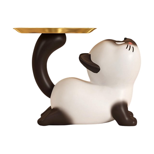 Estatua de gato de resina, organizador, decoración de mesa, bonito plato de dulces, llavero para dormitorio, entrada, estantería, oficina
