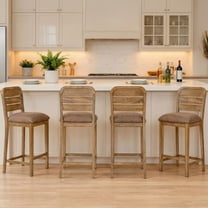 Dayalane 26" Counter Height Bar Stools Set of 4, Farmhouse Wooden Bar Stools with Ladder Back, PU leather Upholstered Kitchen Island Chairs for for Island Bar Island Cafe Kitchen, Brown